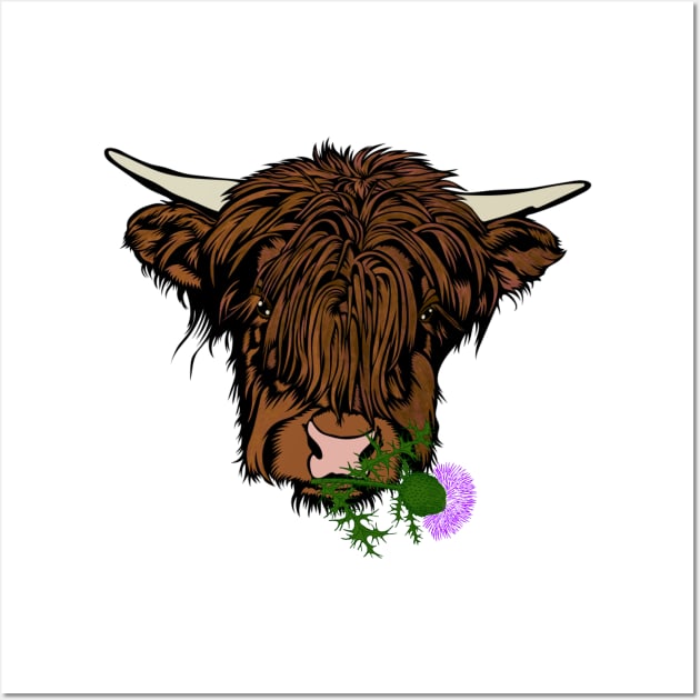 Highland Cow Head Wall Art by Miozoto_Design